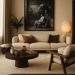 Poster d’art – Femme japonaise en pose artistique | Impression fine art encadrée en bois noir