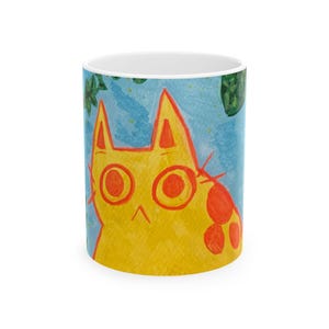 Whimsical Cat Ceramic Mug, Cute Cat Coffee Cup, Colorful Animal Mug, Gift for Cat Lovers, Fun Kitchen Decor