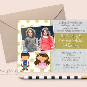 Knight Princess Invitation - Kids Birthday Party Girl Boy Birthday Twins Invitation Princess Prince Invitation Printable Birthday Invitation