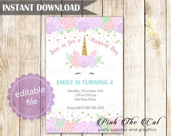 unicorn invitation etsy