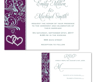 purple wedding invitation etsy