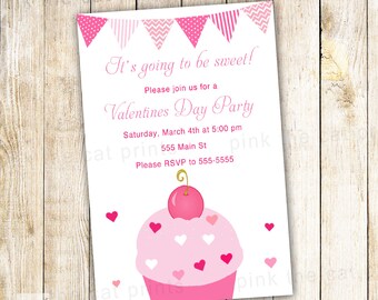 Cupcake Invitation - Printable Personalized Valentines Day Party Invites