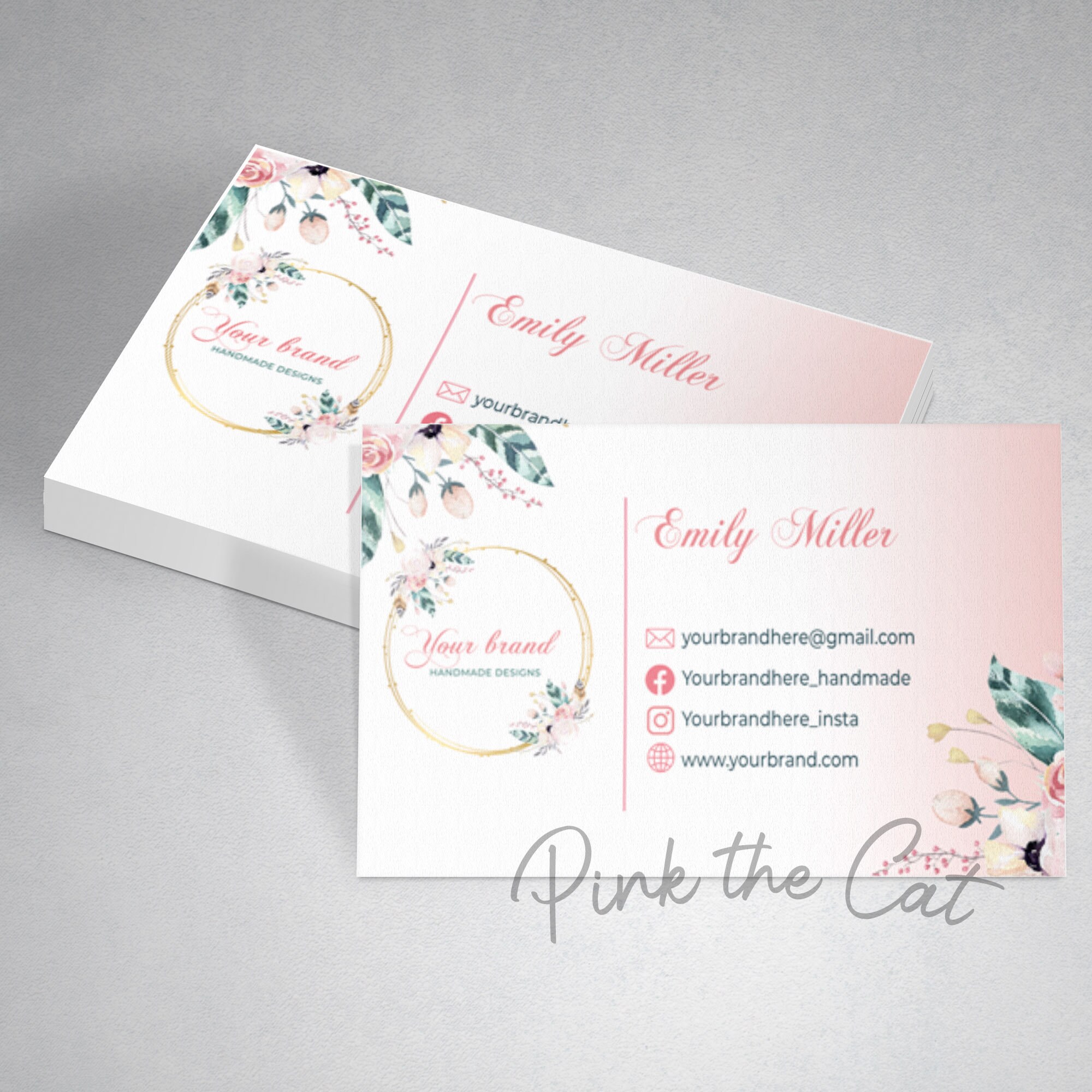 Boho Business Logo Watercolor Floral Logo Feather Blush Pink | Etsy