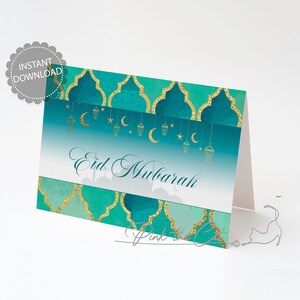 Eid Mubarak Grußkarte, Ramadan Mubarak Karte, glückliche Eid Karten, Geschenke für Familie und Freunde, Eid Mubarak Karte Gold Petrol INSTANT DOWNLOAD