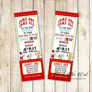 30 PRINTED TICKETS Circus Invitation Ticket, Invitation d'anniversaire de cirque personnalisé, Kids Birthday Party Circus Themed Invitation Cards