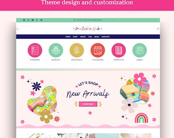 Bright colors printables store, planners shopify theme customization, custom website design, have your own shop online website today