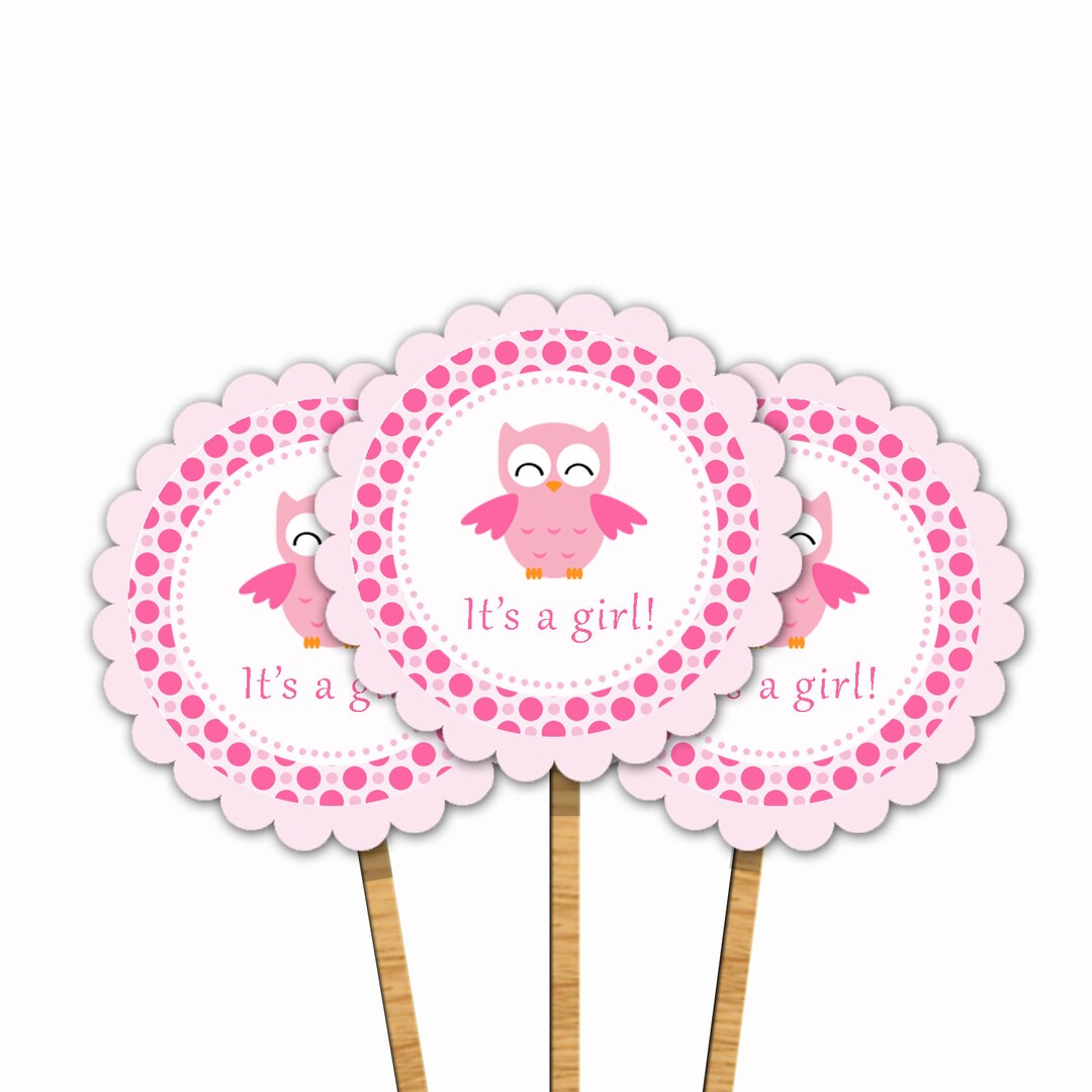 INSTANT DOWNLOAD Pink Owl Printable Baby Shower Cupcake Toppers - Polka ...
