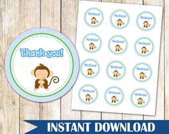 Monkey Thank You Labels - Monkey Favor Tag Monkey Labels Monkey Stickers Monkey Baby Boy Shower Label Monkey Theme Birthday INSTANT DOWNLOAD