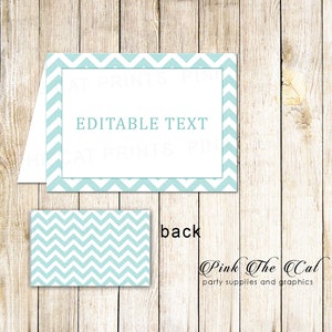 Turquoise Wedding Placement Cards Food Labels Candy Buffet Bridal Shower Adult Kids Birthday Party Turquoise Chevron Party INSTANT DOWNLOAD