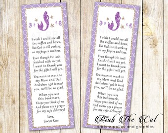 Mermaid Bookmark Party Favor - Girl Bookmark for Baby Shower, Purple Gold Mermaid Bookmark Baby Shower Favors Printable Mermaid Shower Favor