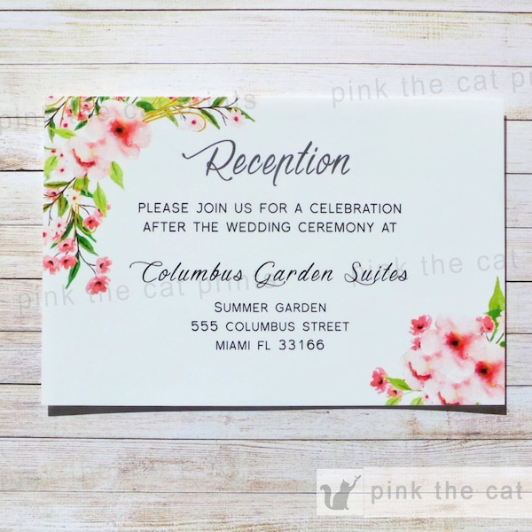 Floral Wedding Reception Card - Bohemian Wedding Reception Card - Romantic Wedding Reception Card - Printable Reception Card Pink Green