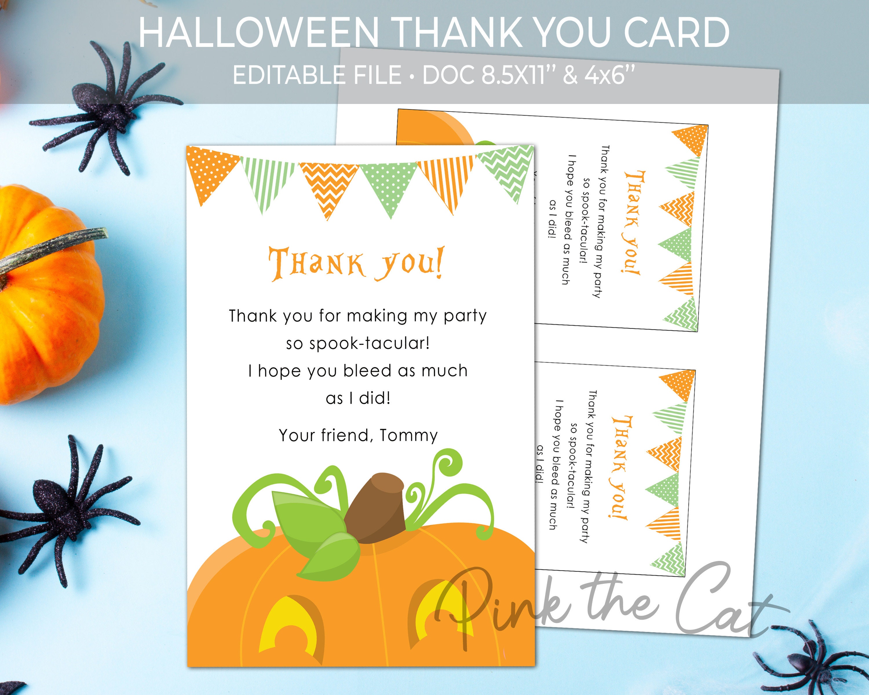 Halloween thank you card template pumpkin for kids and adults | Etsy