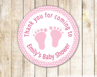 Pink Polka Dots Baby Thank You Tags - Baby Girl Shower Thank You Baby Feet Printable Personalized