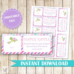 Turtle Diaper Raffle Baby Shower Diaper Raffle Tickets - Under The Sea Diaper Raffle Baby Girl Shower Games Party Items INSTANT DOWNLOAD