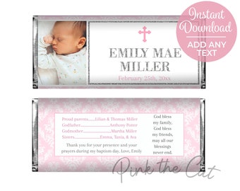 Girl Baptism Candy Bar Label Template With Photo Pink and - Etsy
