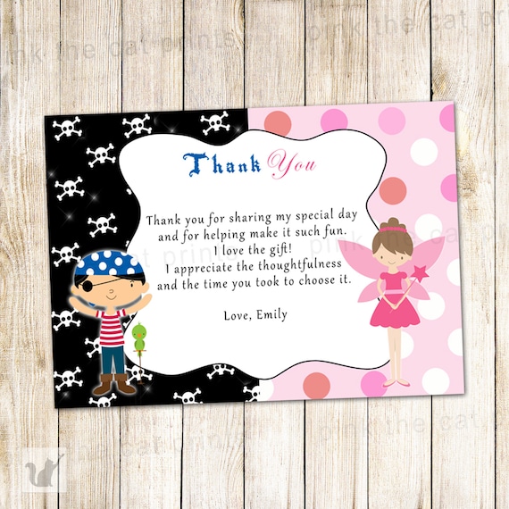 Pirate Fairy Thank You Card Pixie Kids Birthday Party Notes | Etsy