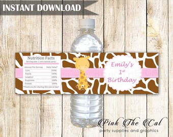 Giraffe Water Bottle Labels Giraffe Baby Shower Favors Giraffe Bottle Label Printable Water Label Birthday Editable File INSTANT DOWNLOAD