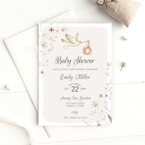 Stork Invitation For Baby Shower, Books For Baby, Diaper Raffle, Bookmarks, Stork Baby Shower Pack, Instant Download, Printing available