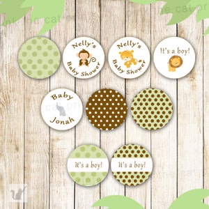 Jungle Candy Labels - 0.75 inch Mini Sticker Baby Boy Shower, Birthday Party Favors, Printable Personalized