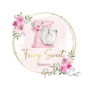 Bakery sweets and cakes logo png for your etsy shop or any website or business, food mixer floral watercolor design, download now
