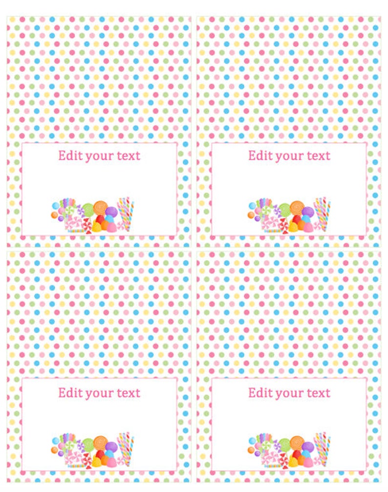 Candy Blank Card Candy Seating Card Placement Cards Candy Food Label Candy Place Labels Printable Baby Shower Birthday INSTANT DOWNLOAD image 2