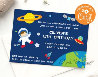 Astronaut birthday party invitation, astronaut invitation template for kids birthday, astronaut editable invitation instant download