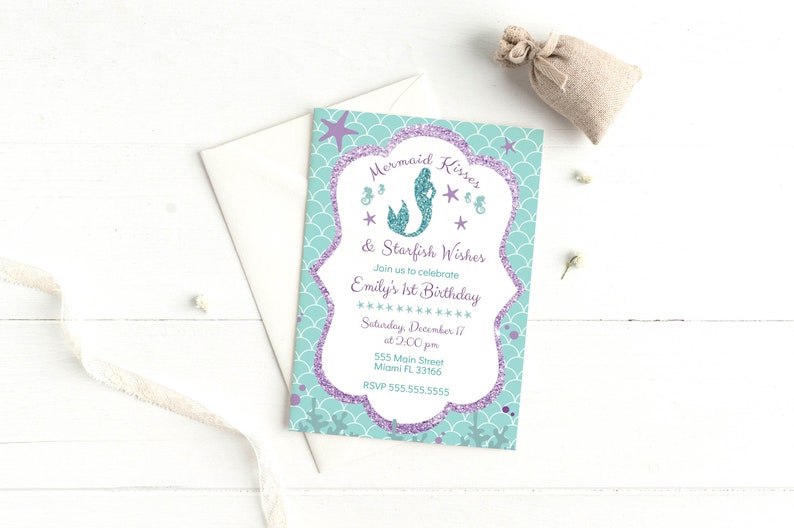 ON SALE Mermaid Invitation, Purple Mermaid, Mermaid Birthday Invitation, Mermaid Baby Shower Invitation, Mermaid Printables Instant Download image 8