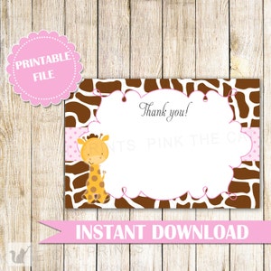 Giraffe Thank You Card Giraffe Baby Shower Giraffe Birthday Party Baby Girl Spinkle Thank You Notes Printable File INSTANT DOWNLOAD