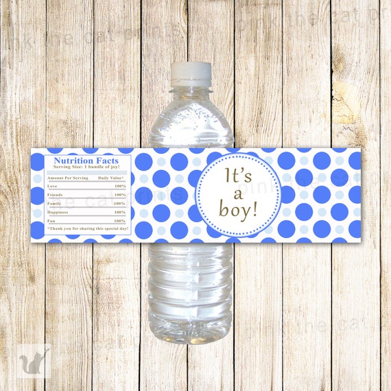 Baby Shower Water Bottle Label Its A Boy Blue Polka Dots Etsy