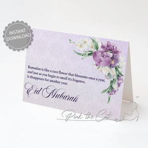 Eid Mubarak Grußkarte, Ramadan Mubarak Karte, glückliche Eid Karten, Geschenke für Familie Freunde, Eid Mubarak Karte florales Gedicht INSTANT DOWNLOAD