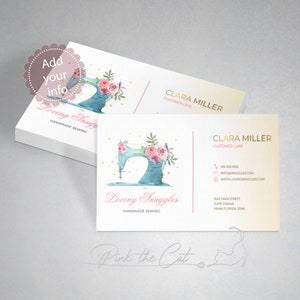 Nähen-Visitenkarte, Nähmaschinenkarte, Aquarell-Nähkarte, Nähladen-Visitenkarte, handgemachte Nähladenkarte, vorgefertigte Boutique-Karte