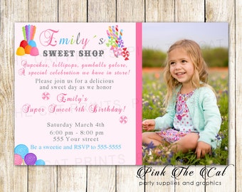 Candy Birthday Invitation for Girls, Candy Theme Birthday Party Ideas, Girl Sweets Birthday Invitation With Photo, Printable Invitation