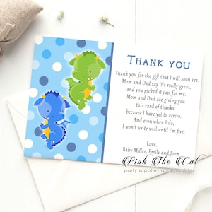 30 Dragon Dankeschön-Karten mit Umschlägen junge Baby-Dusche Kinder Geburtstag grün blau personalisiert (Set mit 30)