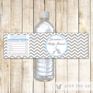 Elephant Water Bottle Label, Elephant Baby Shower Label, Blue Elephant Label, Blue Silver Elephant Theme Bottle Wrapper INSTANT DOWNLOAD