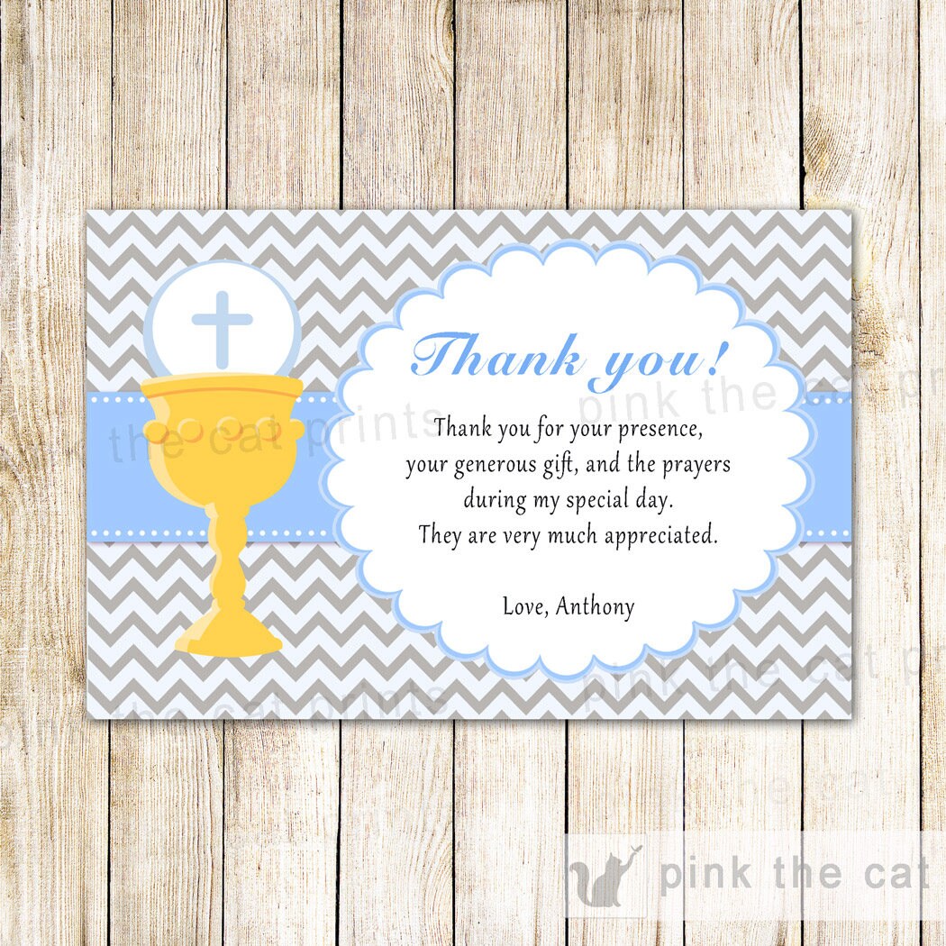 Boy First Communion Thank You Card Boy 1st Holy Communion Thank You Note Chalice Thank You Card Christening Thank You Note Custom - Etsy