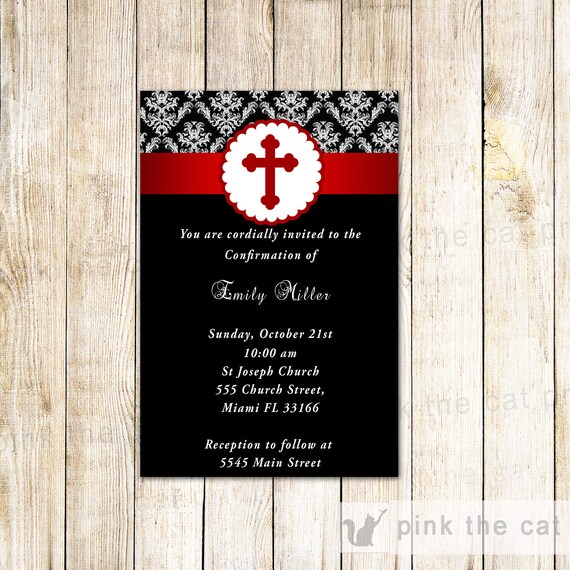 Confirmation Invitation Girl Baptism Invitation Red Black Etsy Confirmation Invitation Girl Baptism Invitation Red Black Etsy