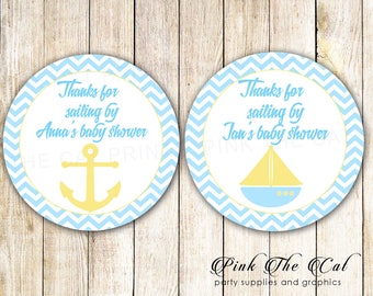Nautical Favor Label Nautical Gift Tag Nautical Baby Shower Nautical Birthday Yellow Blue Boat Printable Personalized Anchor Thank You Label