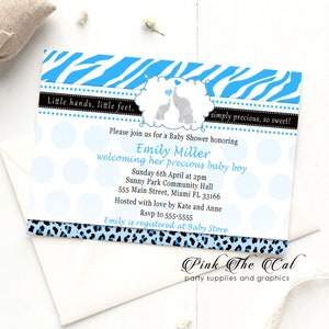 Elephant baby shower invitation animal print blue black INSTANT DOWNLOAD
