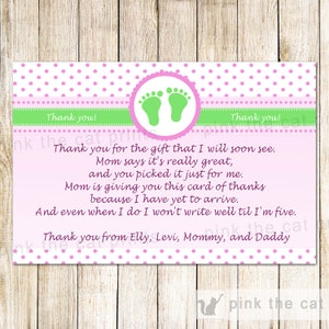 Rosa Grün Baby Dusche Dankeschön - Polka Dots Baby Füße Grußkarte Baby Mädchen Dusche druckbare bearbeitbare Datei sofort-DOWNLOAD