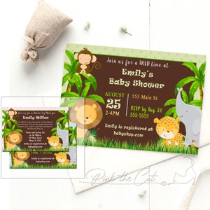 Invito doccia bambino giungla, giungla doccia per carta di posta, carta doccia bambino lontano, gender neutro baby shower, stampabile o carte stampate