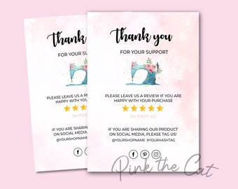 Watercolor pink thank you card for handmade business, boutique thank you for your order card, printable thank you card sewing machine