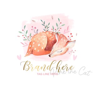 Baby deer logo png, boho logo, watercolor deer logo, animals floral logo, handmade business shop logo, boutique logo, premade logo
