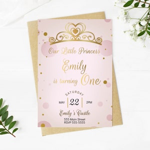 Little Princess Invitation Princess Birthday Invitation Princess Glitter Invitation Pink Gold Confetti Invitation Princess Tiara Invitation