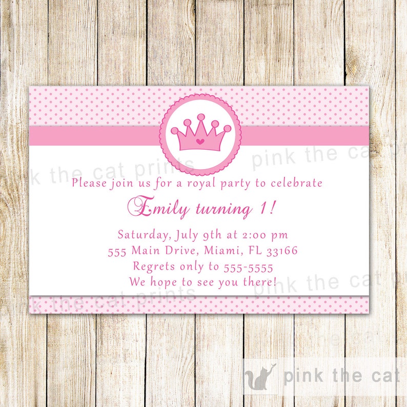 Pink Polka Dots Girl Birthday Party Printable File Princess Birthday Party Party Invite Princess Invitation Personalized Invitation