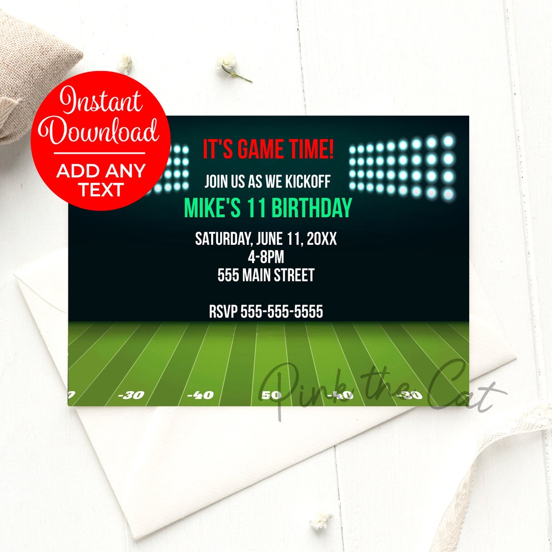 Printable American Football Invitation, Sports Birthday Invitation ...