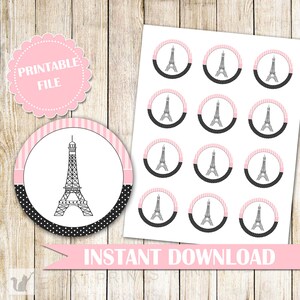 INSTANT DOWNLOAD Paris Labels Gift Favor Tags Baby Girl Shower Kids Birthday Eiffel Tower Pink Black Party Decoration Printable File