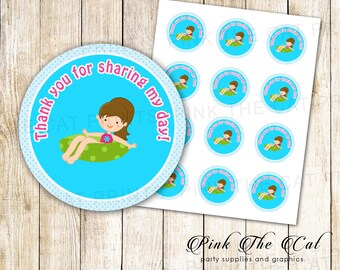 Pool Party Favor Labels - Pool Party Favor Tags - Pool Birthday Thank You Labels - Printable Girl Pool Party Prints - INSTANT DOWNLOAD