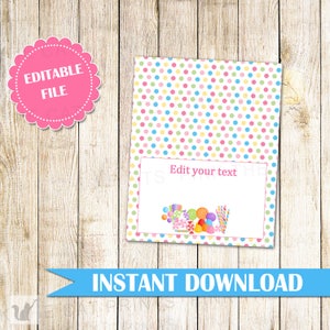 Candy Blank Card Candy Seating Card Placement Cards Candy Food Label Candy Place Labels Printable Baby Shower Birthday INSTANT DOWNLOAD image 1
