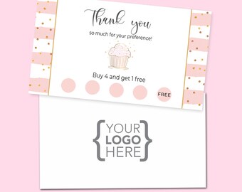 Sweets cupcakes stamp loyalty card, thank you for your order card, printable thank you card for business, custom loyalty card with logo