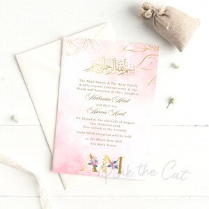 Nikah Einladung, Monogramm Brief Hochzeitseinladung - erröten rosa Floral Aquarell Hochzeitseinladung - druckbare oder gedruckte Einladungen